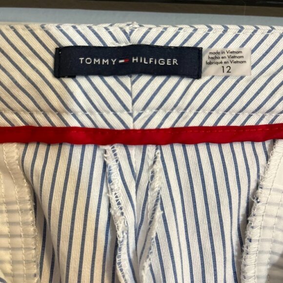 Tommy Hilfiger Pant Women 12 Blue Striped Preppy Straight Leg Office Neutral 80s - Picture 6 of 10